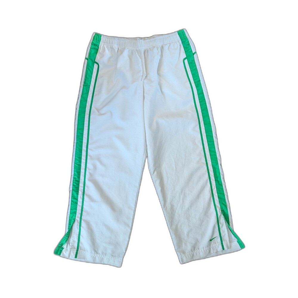 Vintage Y2K Nike Windpants Track Pants Cropped White/Green Women's Medium